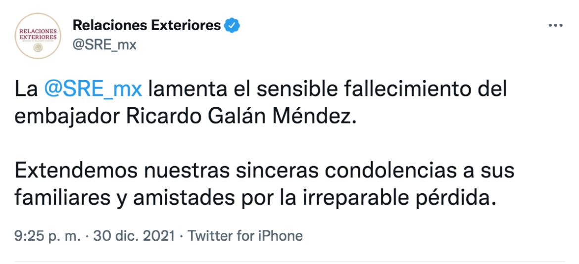 Falleció Ricardo Galán Méndez, ex embajador de México en Nicaragua