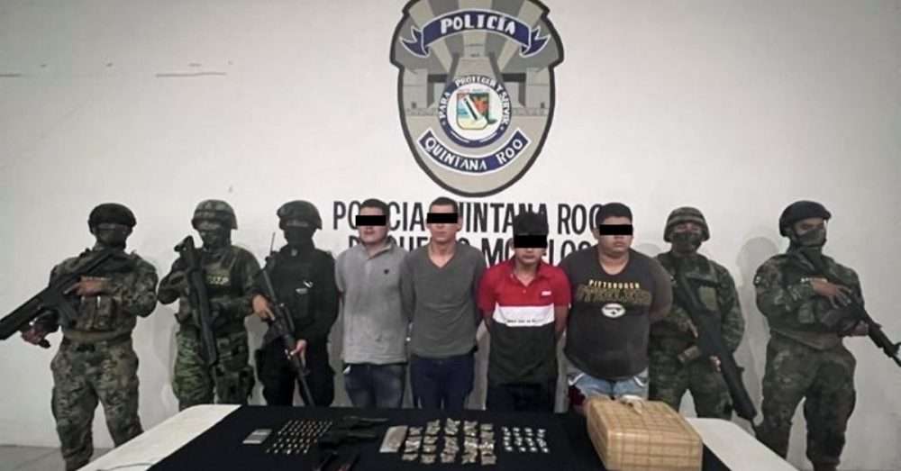 Detienen a 5 hombres con armas y droga en Puerto Morelos, Quintana Roo