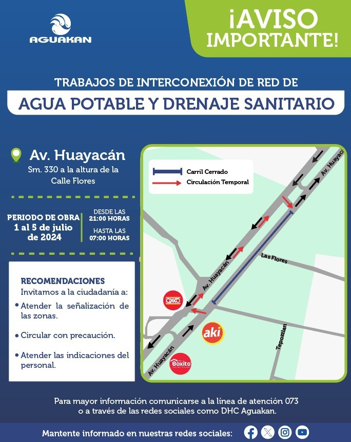 Aguakan informa sobre trabajos de interconexión en la Av. Huayacán de Cancún