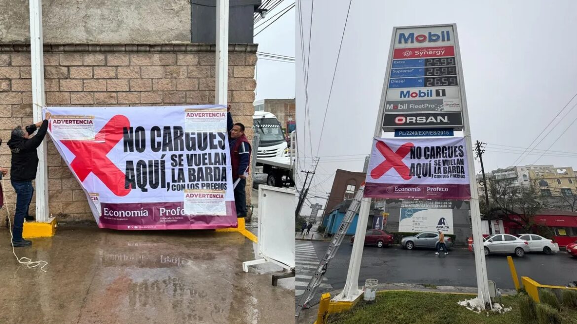 Profeco exhibe con lonas a gasolineras con precios elevados