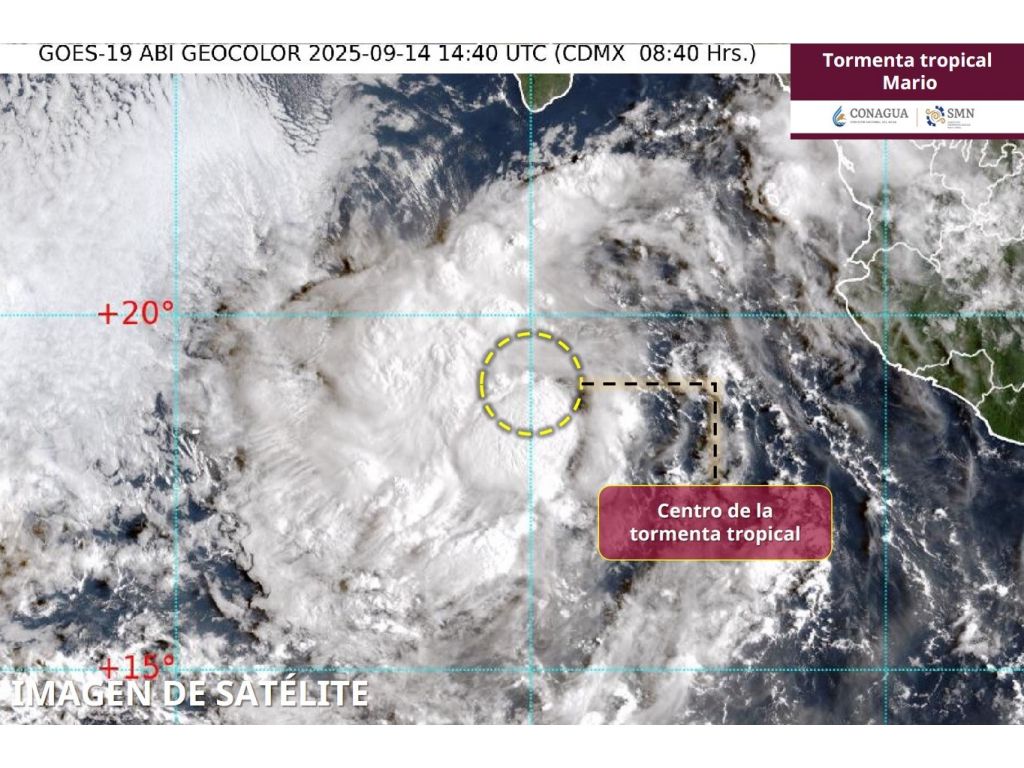 Tormenta tropical Mario se intensifica frente a Baja California Sur