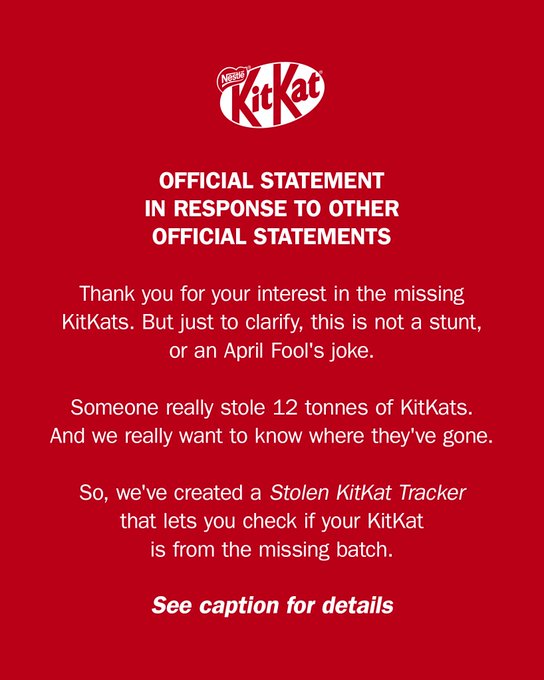 Roban 12 toneladas de KitKat en Europa; lanzan rastreador para ubicarlas