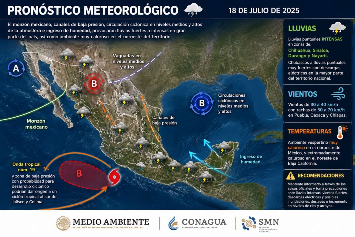 Lluvias intensas persistirán en gran parte del país