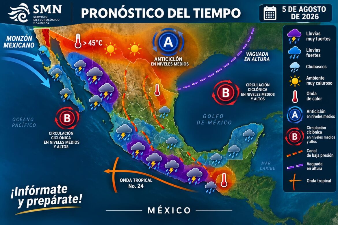 La onda tropical número 24 se desplazará sobre el sur del territorio nacional
