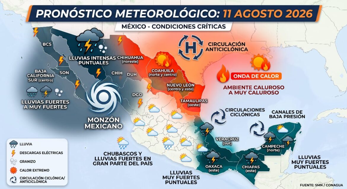 Se esperan lluvias fuertes en gran parte del territorio nacional