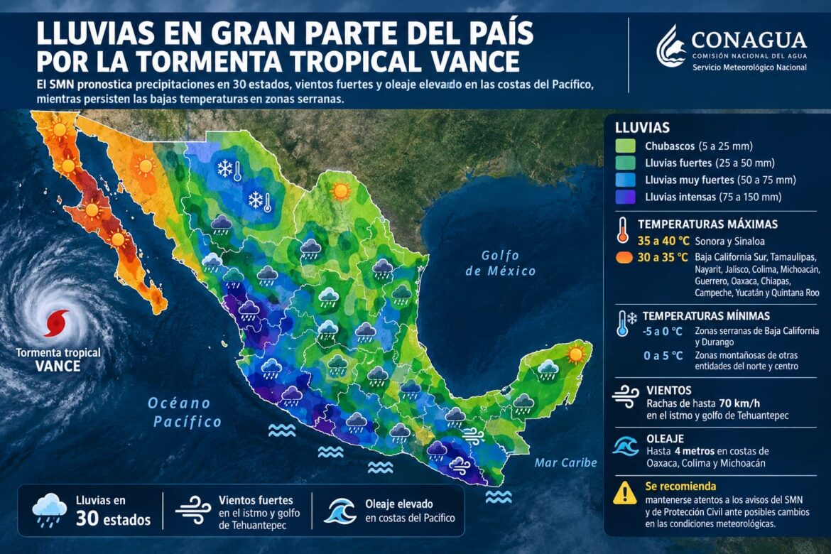 Lluvias en gran parte del país por la Tormenta Tropical “Vance”